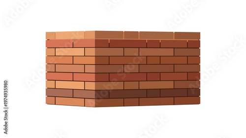 Isometric Simple Brick Wall Construction Element Isolated on White Background