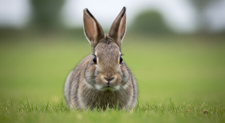 Close-up of a small brown rabbit sitting in green grass looking at the camera with cute animal portrait wild animal wildlife photography baby animal pet care pet industry pet food