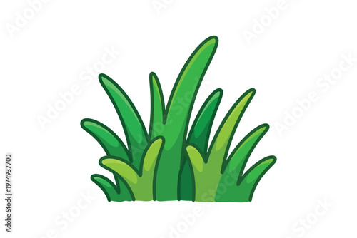 A vibrant cluster of stylized green grass blades creates a naturalistic element ideal for various design projects on transparent background.
