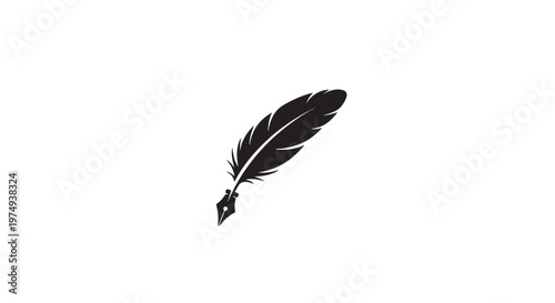 A black quill pen with a metal nib, symbolizing writing and creativity, isolated on a white background.