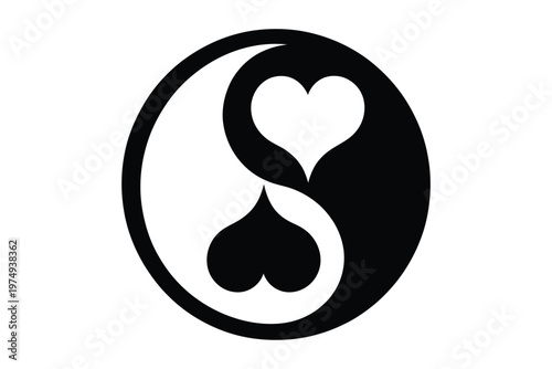 A striking yin and yang symbol is creatively altered with heart shapes embodying balance and love on transparent background high-quality.