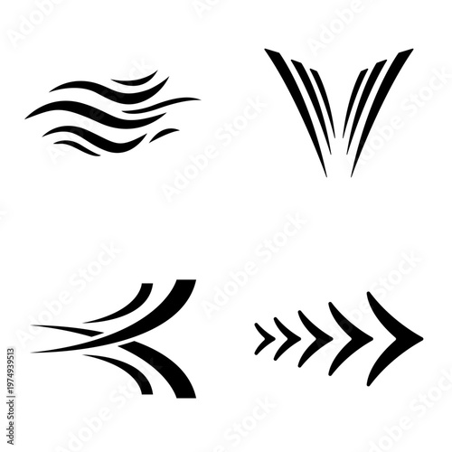 Abstract Black Wind Swirl and Air Flow Motion Effect Graphic On Transparent Background PNG