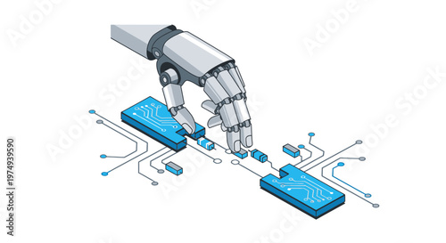 Isometric Robotic Hand Assembling Microchips and Electronic Circuits Concept for AI Automation and Hardware Engineering