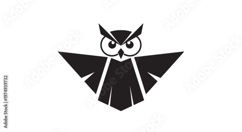 A minimalist black owl logo with outstretched wings, featuring sharp geometric lines and a stylized, modern design.