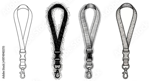 Detailed Vector Collection of Lanyard Designs in Multiple Styles and Shades, Perfect for Employee Identification, Event Security, and Promotional Merchandise Projects