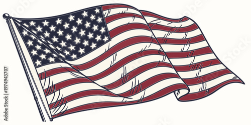 Obraz na plátně A vector graphic illustration of the American flag waving on a pole