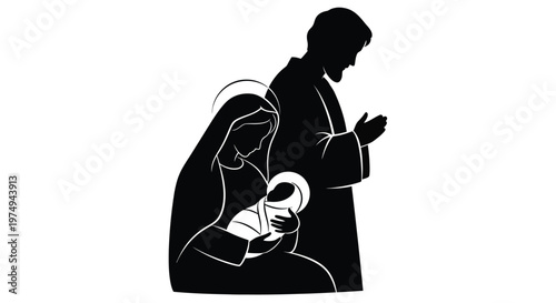 Holy family depiction in black and white a striking silhouette