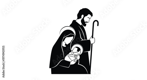 Holy family portrait joseph mary and baby jesus in stark silhouette
