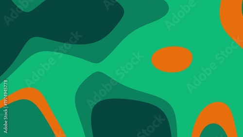 Abstract Liquid Motion Background with Organic Wavy Shapes. Green and Orange Topographic Animation.
