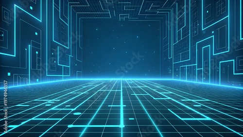 Abstract futuristic digital grid and glowing blue lines technology concept technology abstract futuristic background computer connection information electronic communication artificial