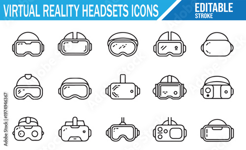 VR glasses and headset outline icon pack for gaming and simulation interfaces