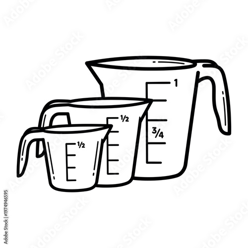 Photos Black and white illustration of stacked measuring cups and pitcher