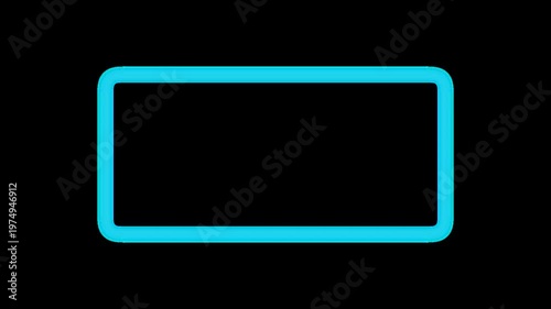 Cyan rounded rectangle frame loop on transparent background