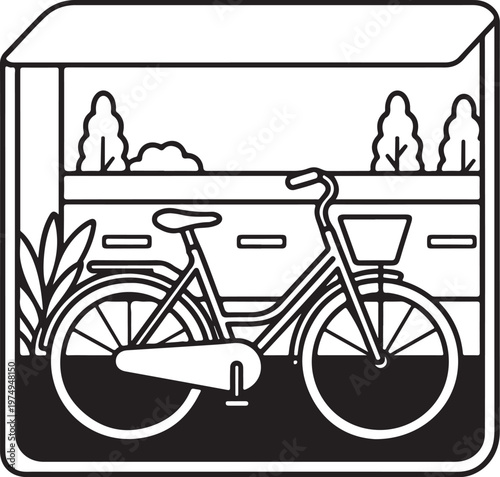 Vintage tandem bicycle stored in cozy indoor garage with plants and storage