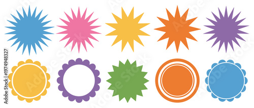 starburst sale badges and round sticker icons set