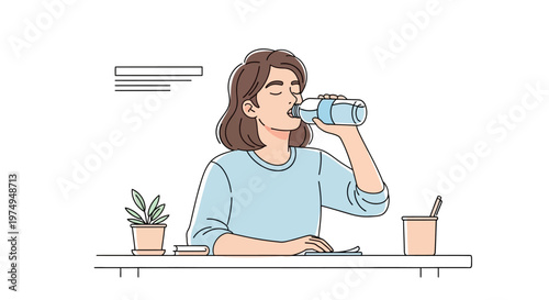 Woman drinking from a bottle.