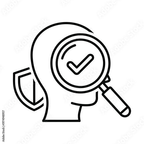 Line art icon representing personal data security, identity verification, and thorough privacy protection.