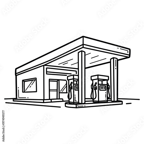 Sketch of a gas station a simple line drawing of a fueling station