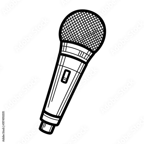Black and white sketch of a classic dynamic microphone for vocal recording