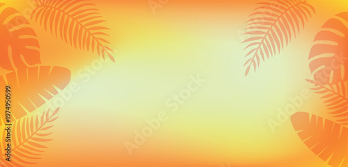 Warm abstract summer background with a soft yellow to orange gradient and subtle tropical foliage, fresh and inviting backdrop for design,summer Banner design