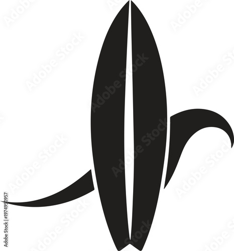 Surfboard with Ocean Wave Silhouette, Summer Beach Surfing Minimal Vector Design