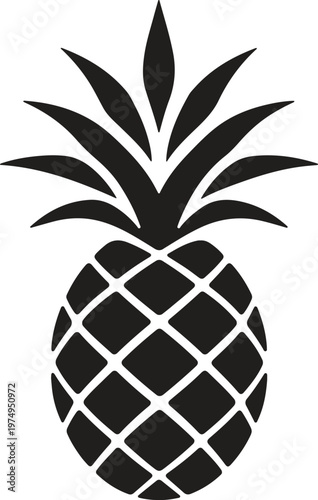 Pineapple Silhouette Icon, Tropical Summer Fruit Minimal Vector Design