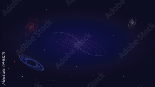 Abstract cosmic background with galaxies and stars dark blue night sky