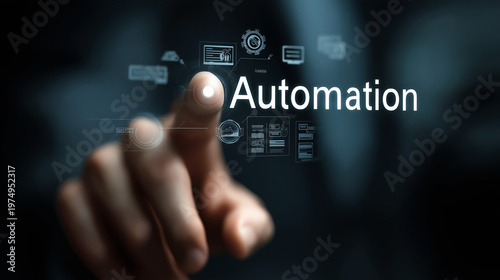 Business Automation Concept with Virtual Touch Screen, Digital Technology and AI Software Interface