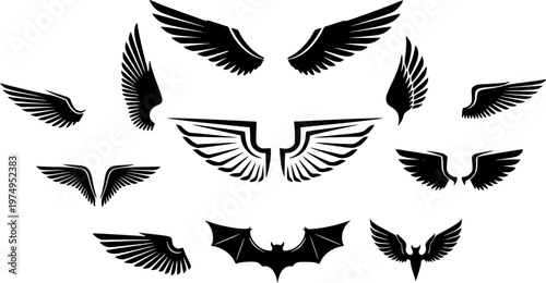Wings icon set, Wings Collection in different shape, Wings badges, Vector illustration.