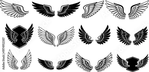 Wings icon set, Wings Collection in different shape, Wings badges, Vector illustration.