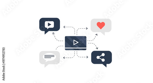Social media icons and video sharing.