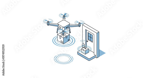 Isometric Drone Delivery Service Illustration - Contactless Last-Mile Shipping Concept for E-commerce and Modern Logistics