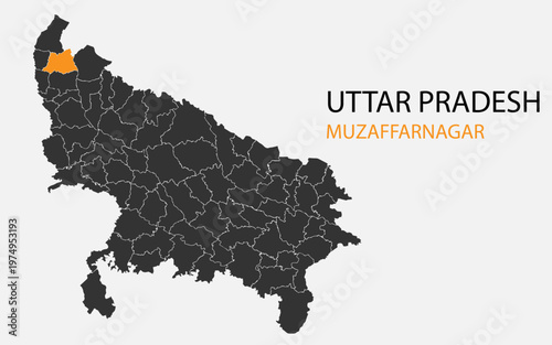 Uttar Pradesh png map with districts, Indian state Uttar Pradesh district map, Uttar Pradesh Muzaffarnagar
