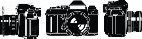 Vintage film cameras a black and white silhouette collection
