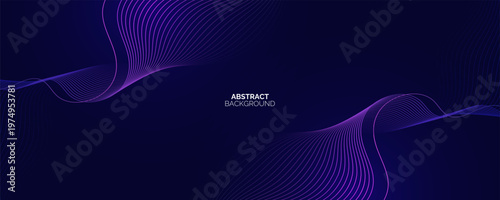 Futuristic Dark abstract background with glowing wave. Shiny moving lines design element. Modern purple blue gradient flowing wave lines.
