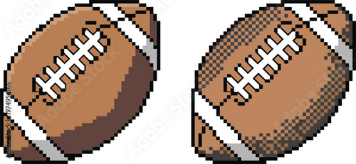 Pixel art american football ball set, retro game icon isolated vector sports illustration design