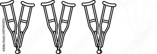 Medical crutches set in line art style representing injury recovery mobility support healthcare equipment and rehabilitation concept illustration
