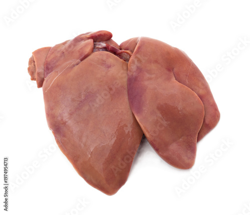 Raw chicken liver on a white background.
