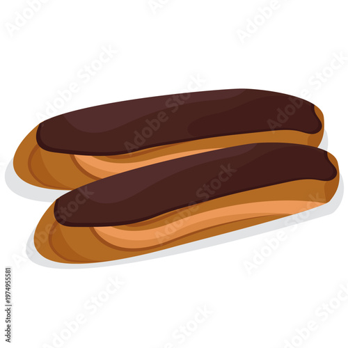Chocolate éclair, cream filled pastry.