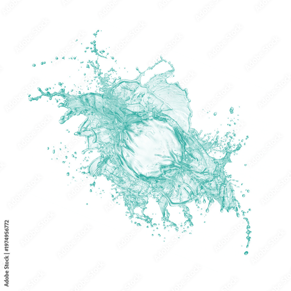 Naklejka premium A vibrant teal liquid splashing against a dark background with dynamic movement and energy