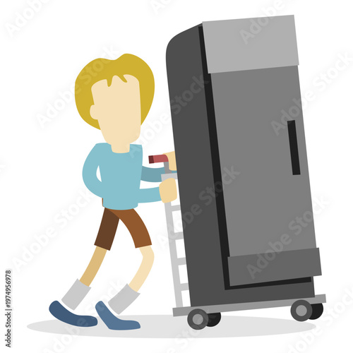 Delivery man pushing refrigerator