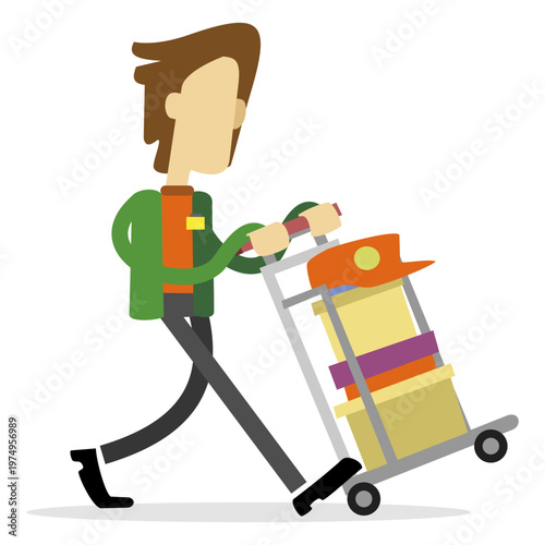 Delivery man pushing cart