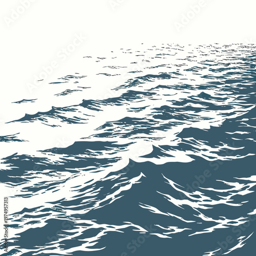 An abstract depiction of dark blue ocean waves with white foam rendered in a minimalist graphic style high quality professional