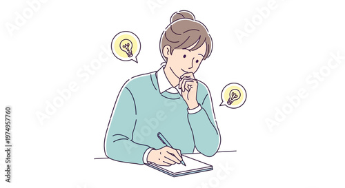 Young Adult Man Thinking and Writing.