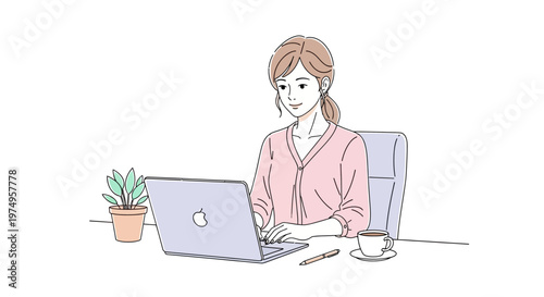 Woman working on laptop computer.