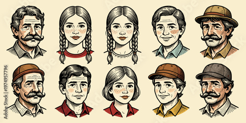 Brazilian June Festival Rural Characters Portrait Set Traditional Style