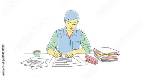 Woman working at a desk typing.
