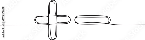 Plus and minus icon line continuous drawing vector. One line Plus and minus icon. one line Icon drawing