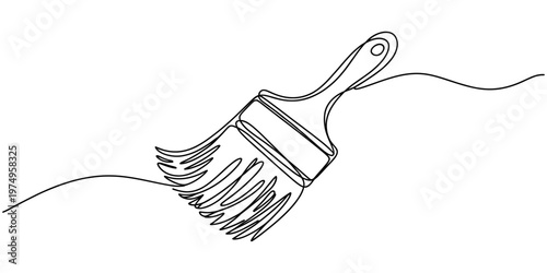 Minimalist continuous line drawing of paint brush creative tool
