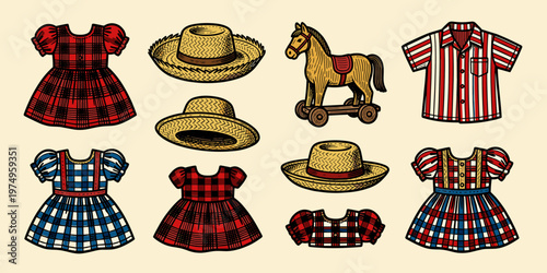 Brazilian June Festival Caipira Clothes Hats Costume Set